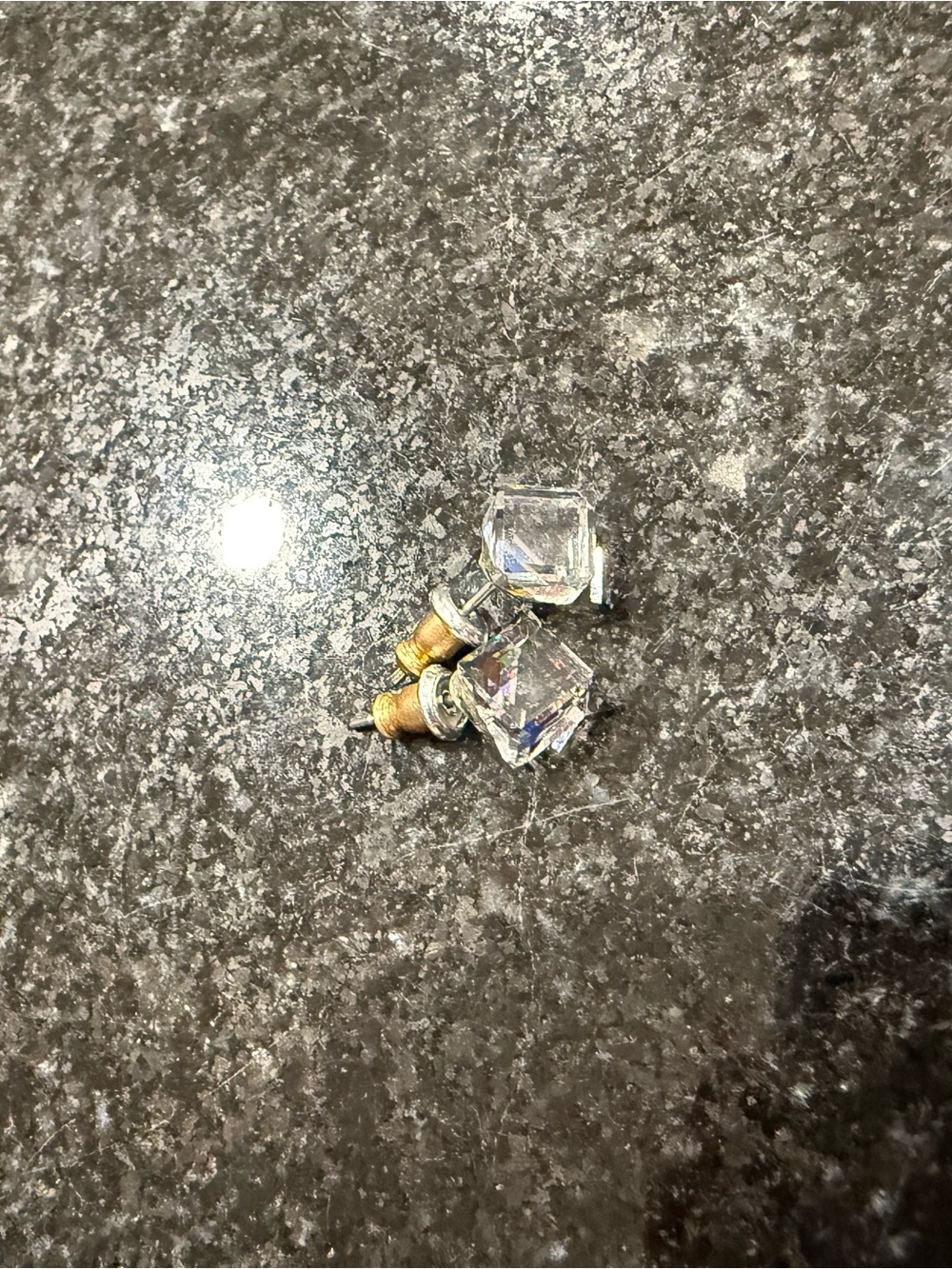 Crystal Cube Stud Earrings with Gold-Tone Posts